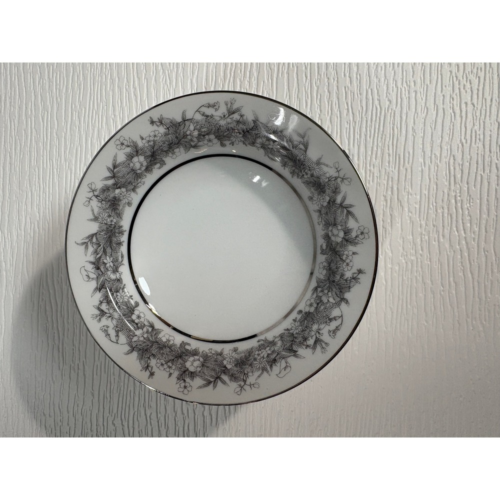 Sango Fine China Florentine Soup Bowls Set of 6 Grey Floral Platinum Japan S0065
